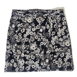 Banana Republic Skirt Womens 12 Tall Black Gray Floral‎ Tuli Ruched Waist Lined